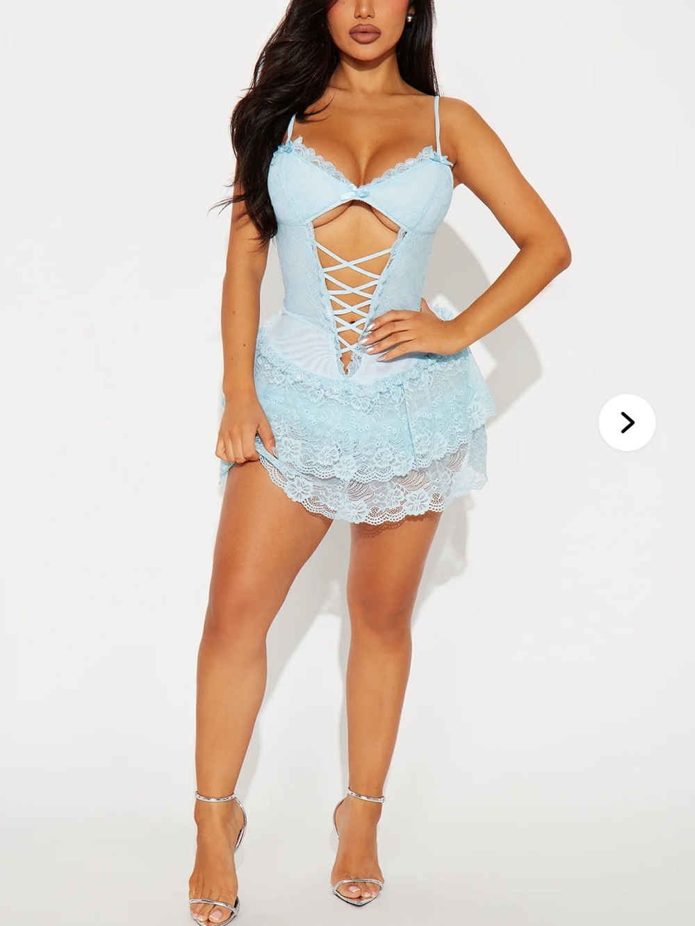 Fashion Nova Light Blue Lace Lace-Up Babydoll